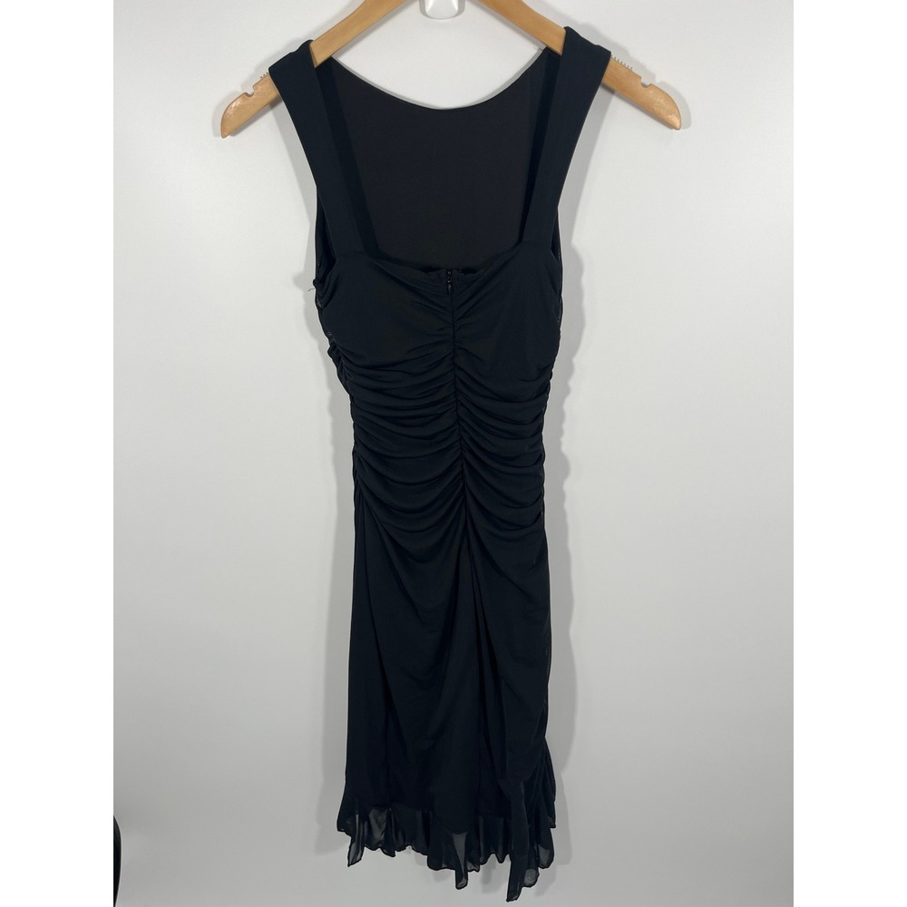 Womens Midi Dress XS Black Chic Minimalist Formal Ruffle Ruched High Low Stretch - Picture 2 of 5